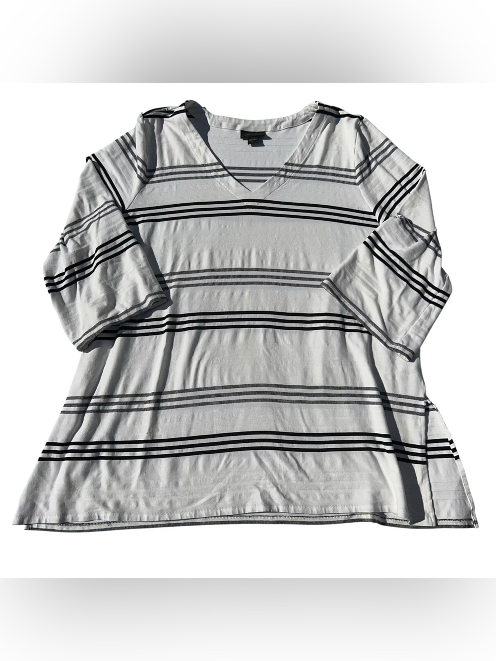 J. Jill Wearever Black White Striped V-Neck Tunic Top Large